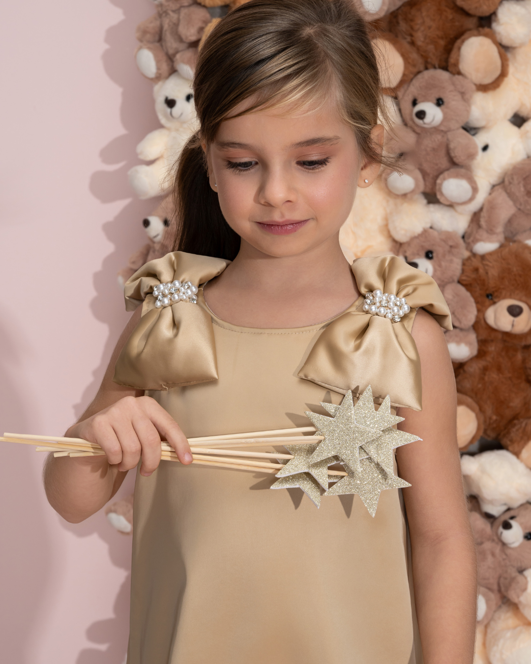 Vestido Infantil Festa Laço Puffer com Pérolas - Pituchinhus