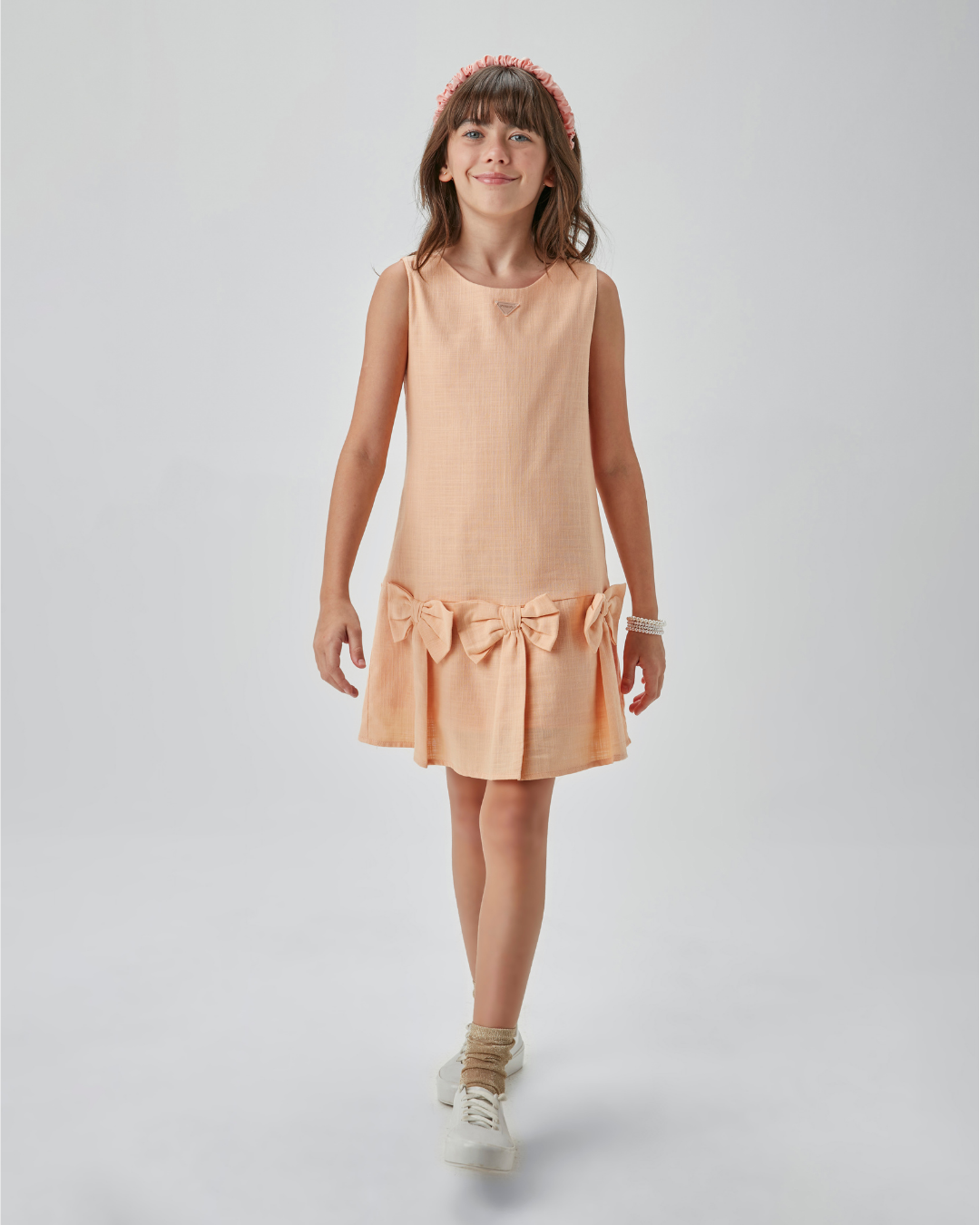 Vestido Infantil Jumper Algodão Laços Pêssego - Um Mais Um