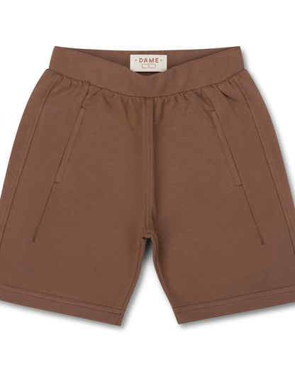 Conjunto Infantil Camiseta Algodão Teddy Natal e Bermuda Moletom Bolso Embutido Chocolate - Dame