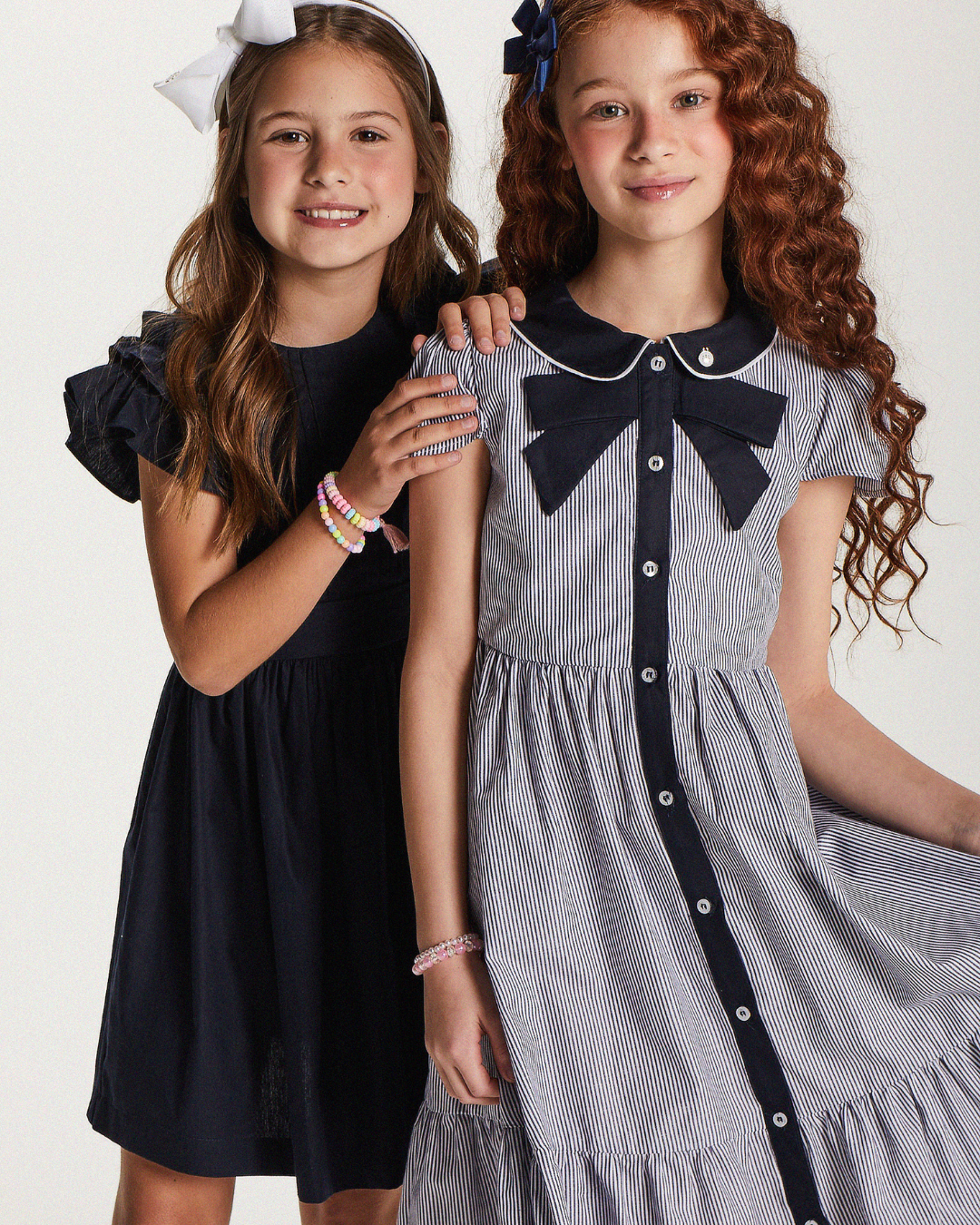 Vestido Infantil  Midi Tricoline Listrado Marinho - Um Mais Um PRÉ-VENDA