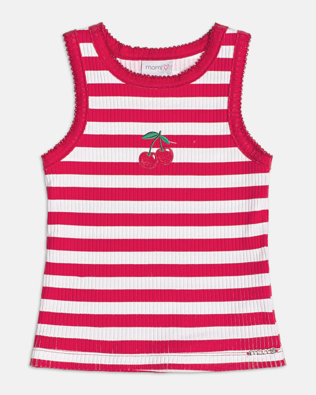 Conjunto Infantil Regata Patch Cerejinha e Shorts Vermelho - Momi