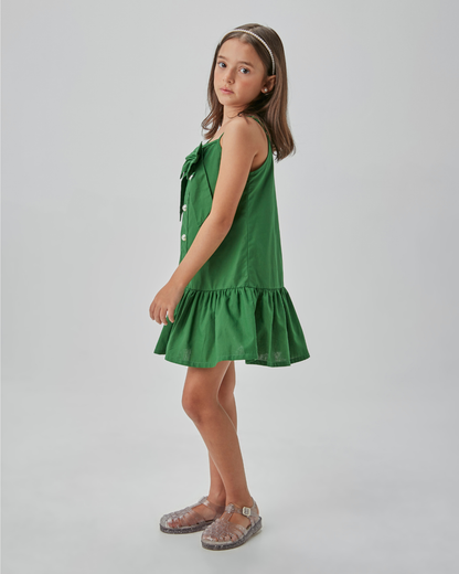 Vestido Infantil Jumper Tricoline com Laço Verde - Beabá