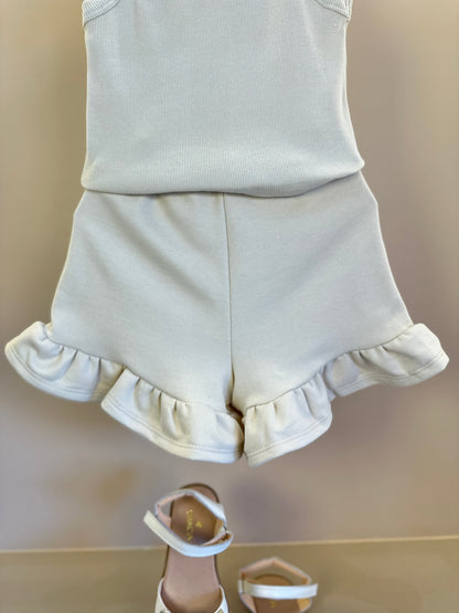 Conjunto Infantil Regata Infinito e Shorts Moletom Babadinho Strass Bege - Luluzinha