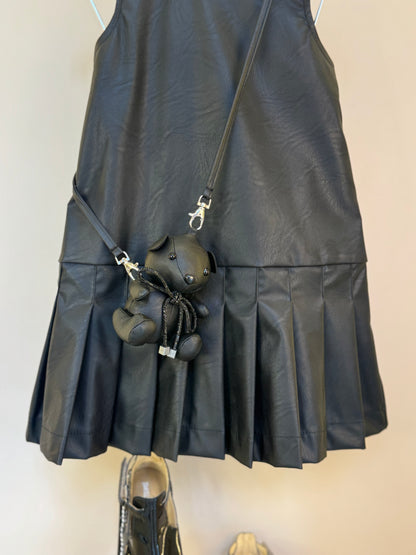 Vestido Infantil Trapézio Couro Tech com Bolsa Ursinho - Luluzinha