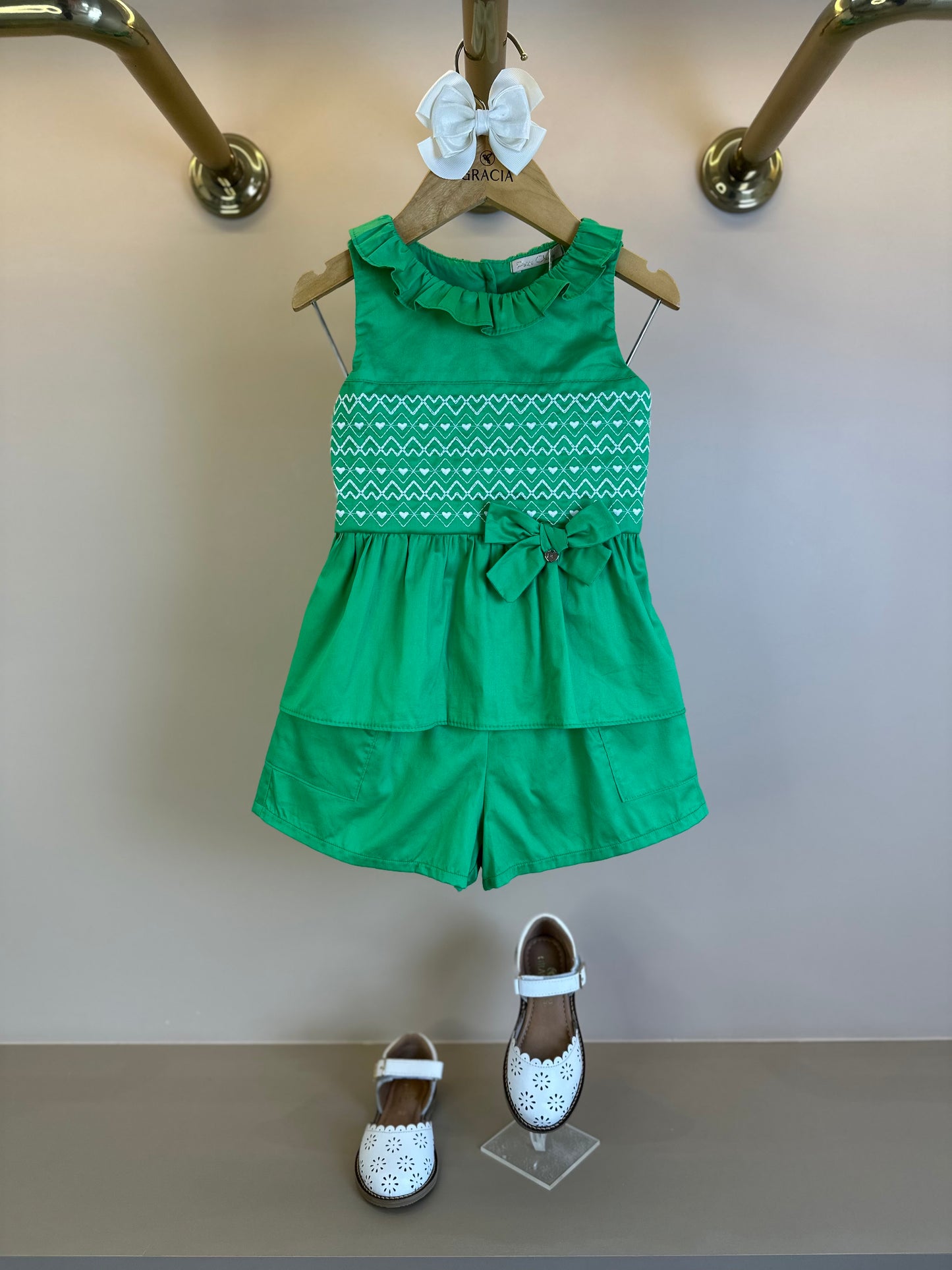 Conjunto Infantil Algodão Bordado Laço Verde - Petit Cherie