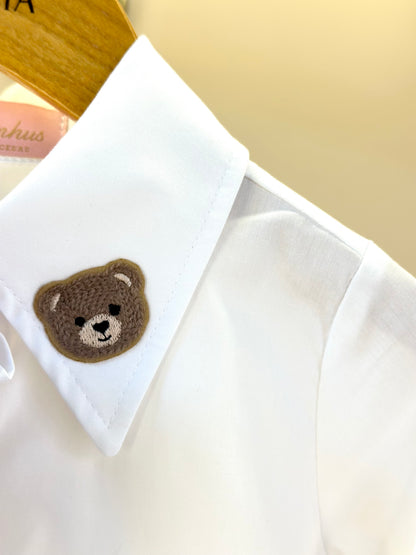 Camisa Infantil Algodão Cristais e Patche Ursinha Branca - Pituchinhus