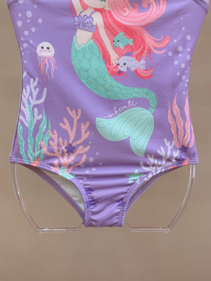 Maiô Infantil Lilás Com Estampa de Sereia - Infanti