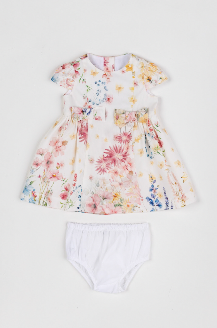 Vestido Bebê Algodão Pregas e Lacinho Com Calcinha Floral Candy - Um Mais Um