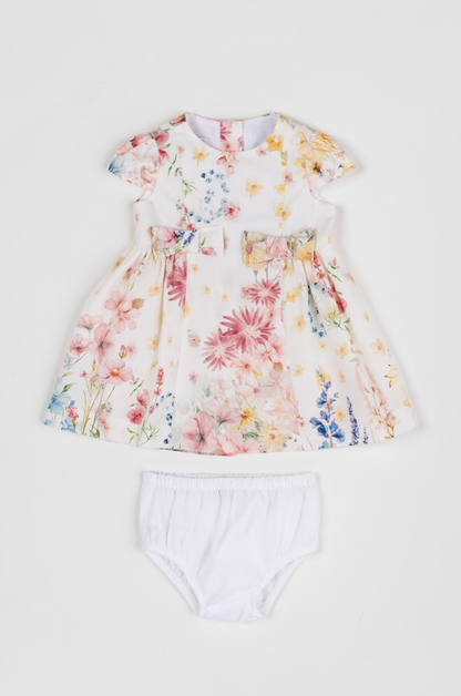 Vestido Bebê Algodão Pregas e Lacinho Com Calcinha Floral Candy - Um Mais Um