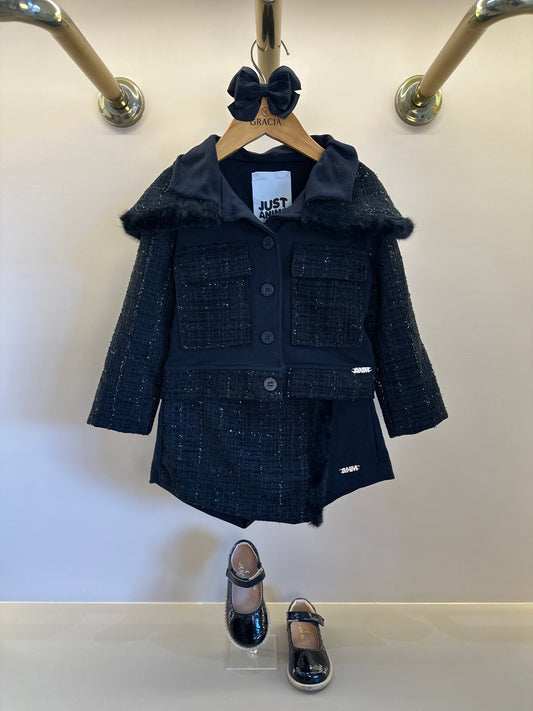 Conjunto Infantil Conceito Tweed Casaco e Saia-shorts Preto - Animê
