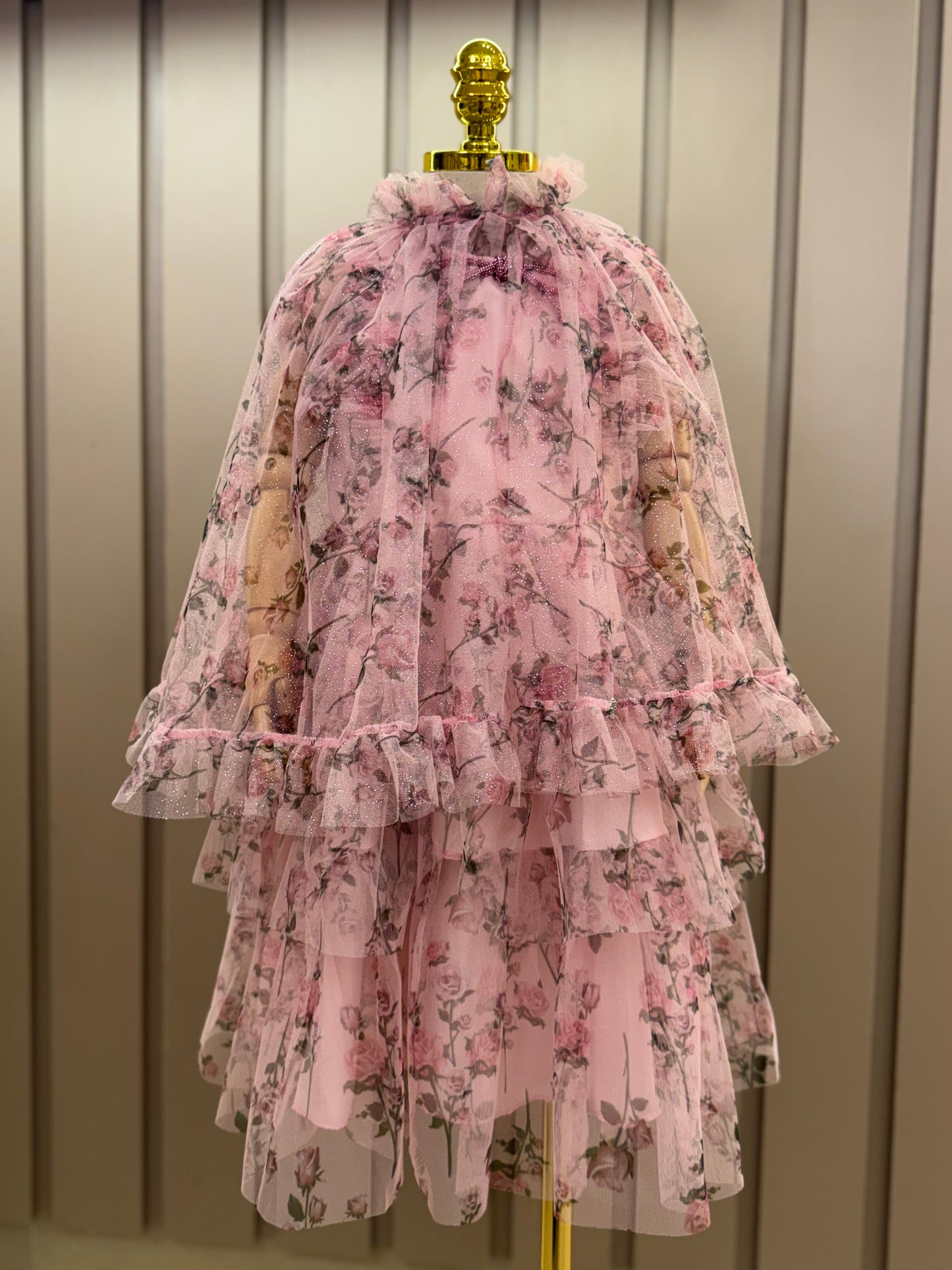 Vestido Infantil Festa Princesa Tule Floral Rodado Rosa - Luluzinha
