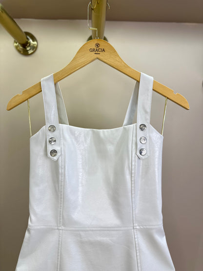 Vestido Teen Couro Tech Alça Botões Off White - Two In