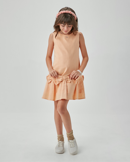 Vestido Infantil Jumper Algodão Laços Pêssego - Um Mais Um