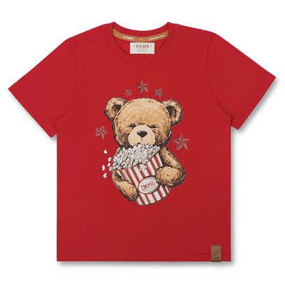 Conjunto Infantil Camiseta Teddy Pipoca e Bermuda Linho Elastano Bege - Dame PRÉ-VENDA