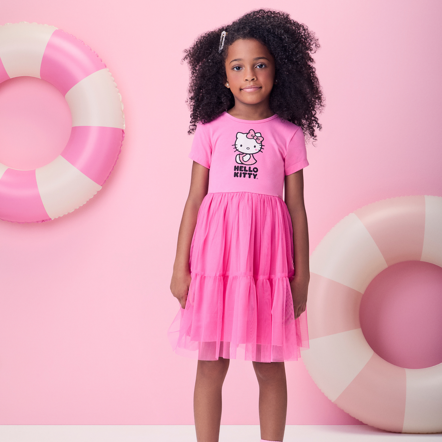 Vestido Infantil Hello Kitty Tule Rosa Cherry - Momi