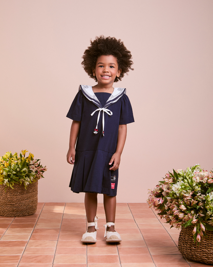 Vestido Infantil Minnie Lenço Navy Marinho - Animê