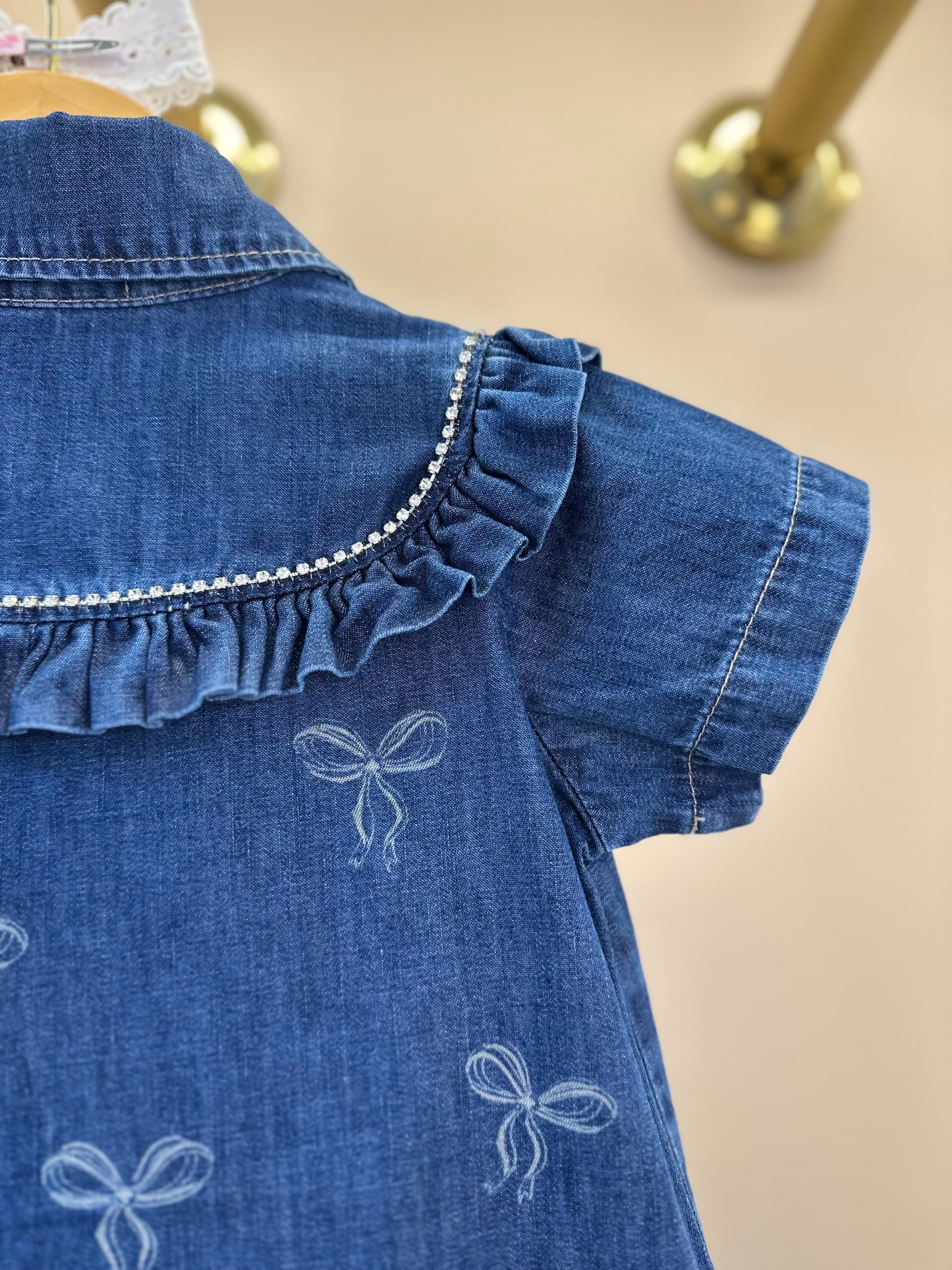 Vestido Infantil Jeans Laços e Cristais - Pituchinhus