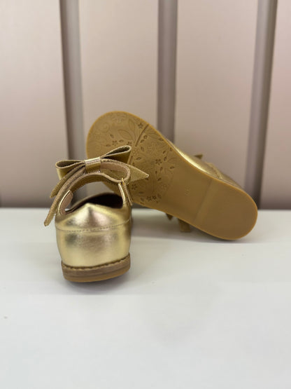 Sapatilha Infantil Mariah Retrô Laço Removível Dourado - Gracia