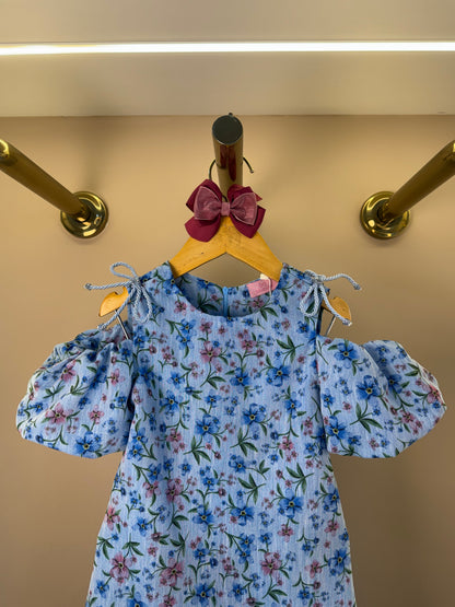 Vestido Infantil Estampa Floral Com Manga Balonê - Luluzinha