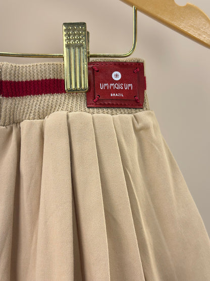 Saia-shorts Infantil Sarja Pregas Cós Tricot Bege - Um Mais Um