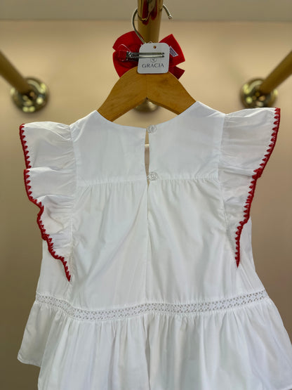 Conjunto Infantil Algodão Blusa e Shorts Branco Bordado Vermelho - Petit Cherie
