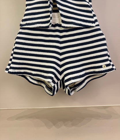 Conjunto Teen Blusa Malha Tricot Listrada com Botões e Shorts Listrado Preto - Two In