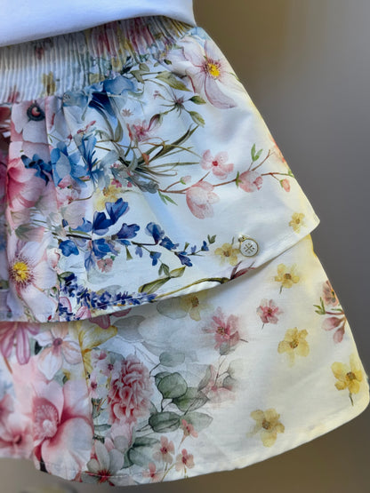 Conjunto Infantil Clássico Blusa Manga Floral e Saia Floral Candy - Um Mais Um