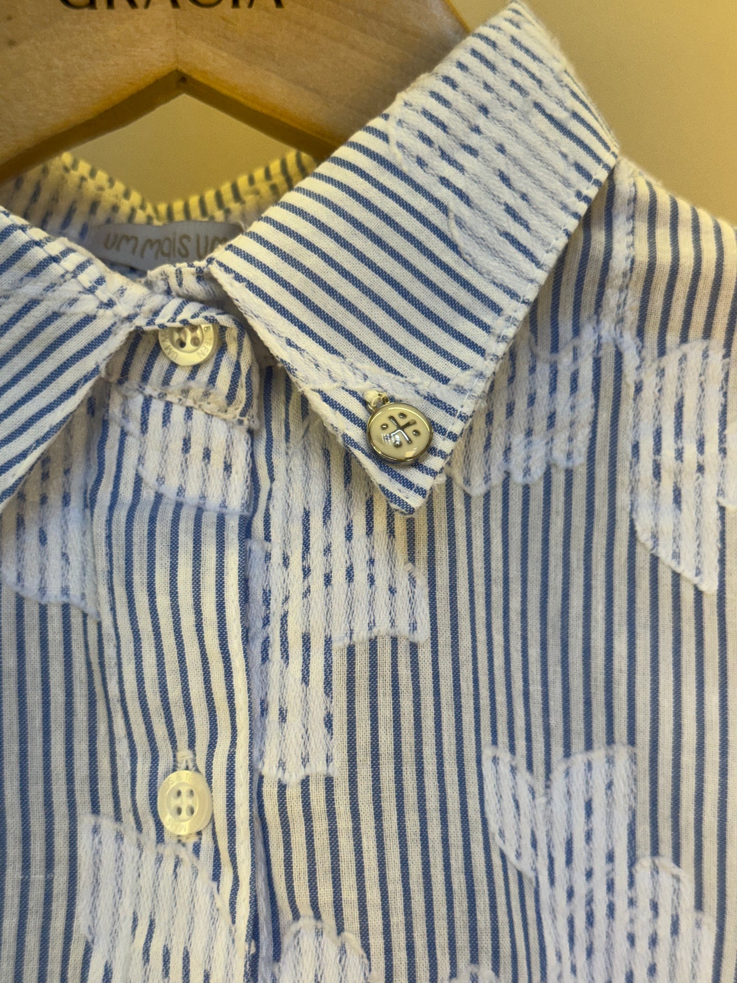 Conjunto Infantil Tricoline Camisa e Saia Short Azul Claro - Um Mais Um