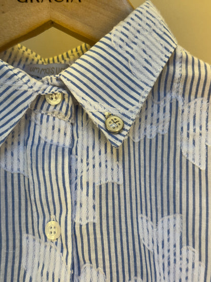 Conjunto Infantil Tricoline Camisa e Saia Short Azul Claro - Um Mais Um
