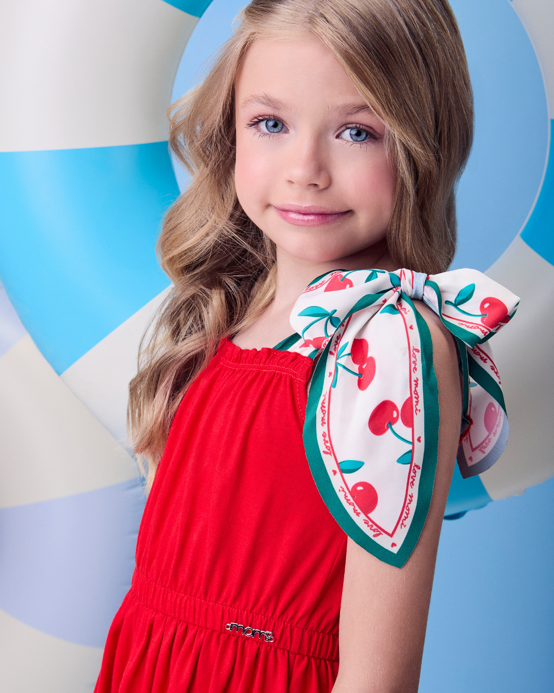 Vestido Infantil Algodão Vermelho Laços de Lenço Cerejinha - Momi