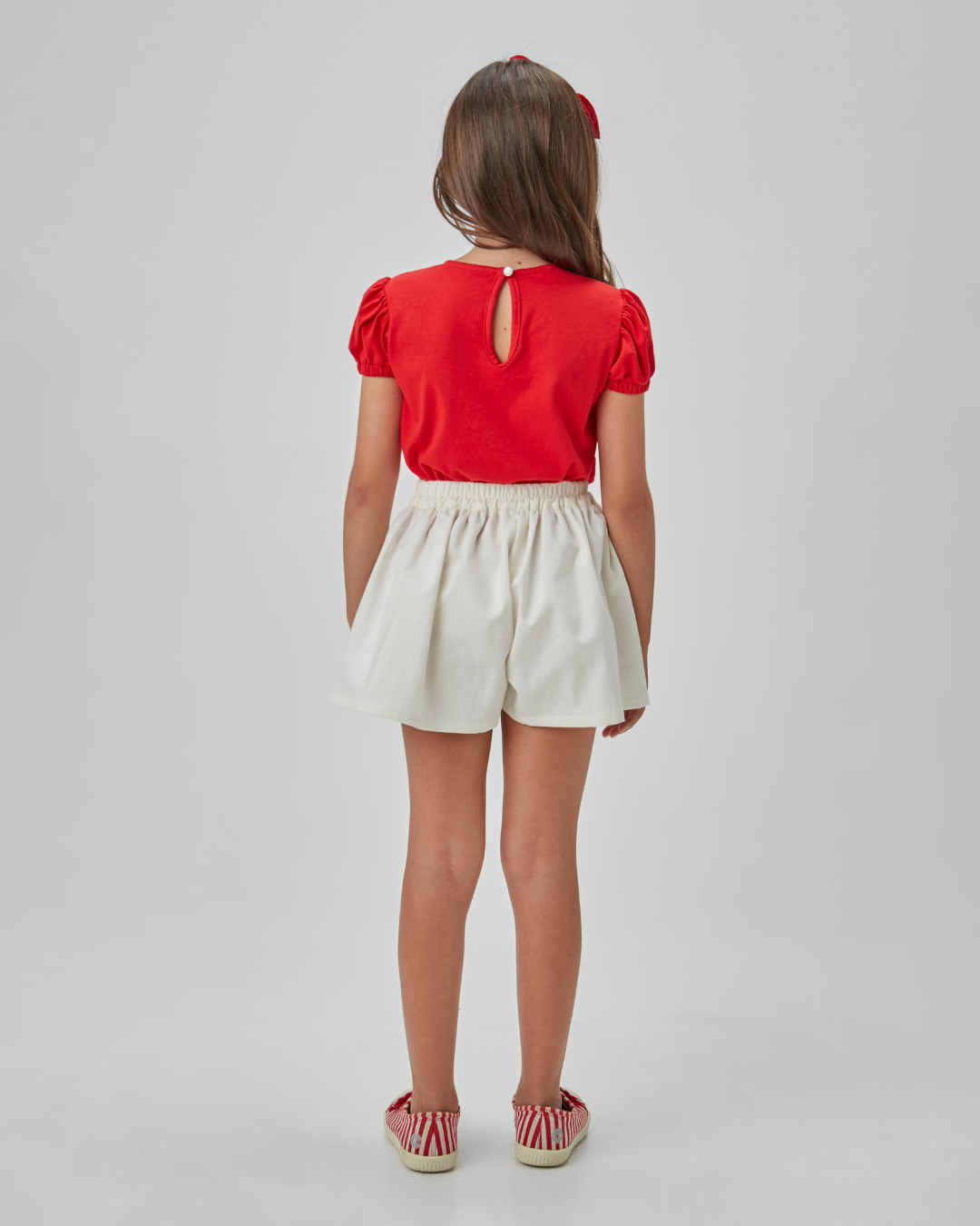 Conjunto Infantil Blusa Algodão Mangas Balonê e Short Evasê Sarja - Beabá