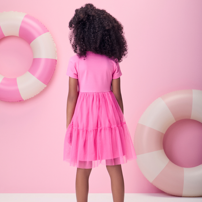 Vestido Infantil Hello Kitty Tule Rosa Cherry - Momi