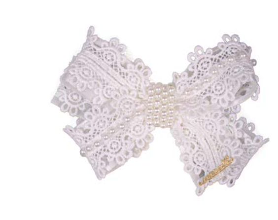 Laço Infantil Branco com Renda e Pérolas - Roana