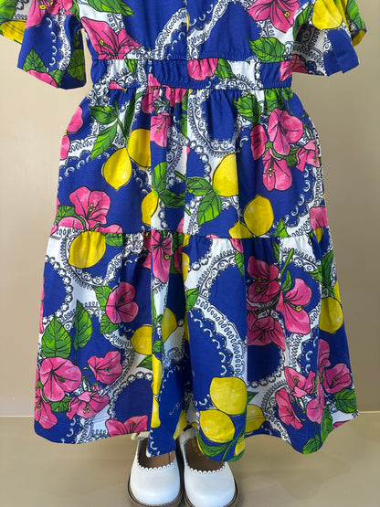 Vestido Infantil Estampa Primavera Floral e Limões - Animê