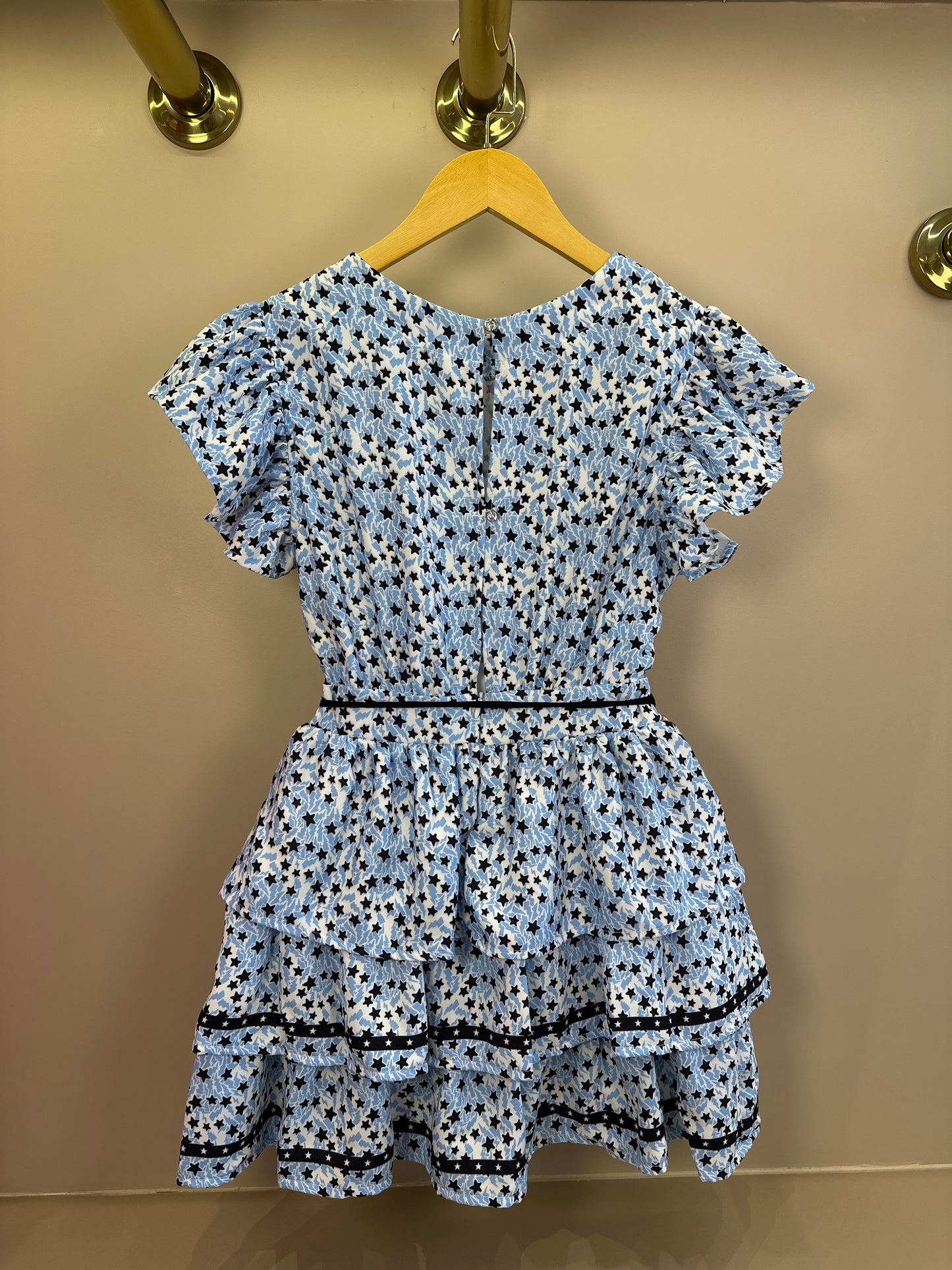 Vestido Teen Crepe Babados Estrelinhas Azul Claro - Two In