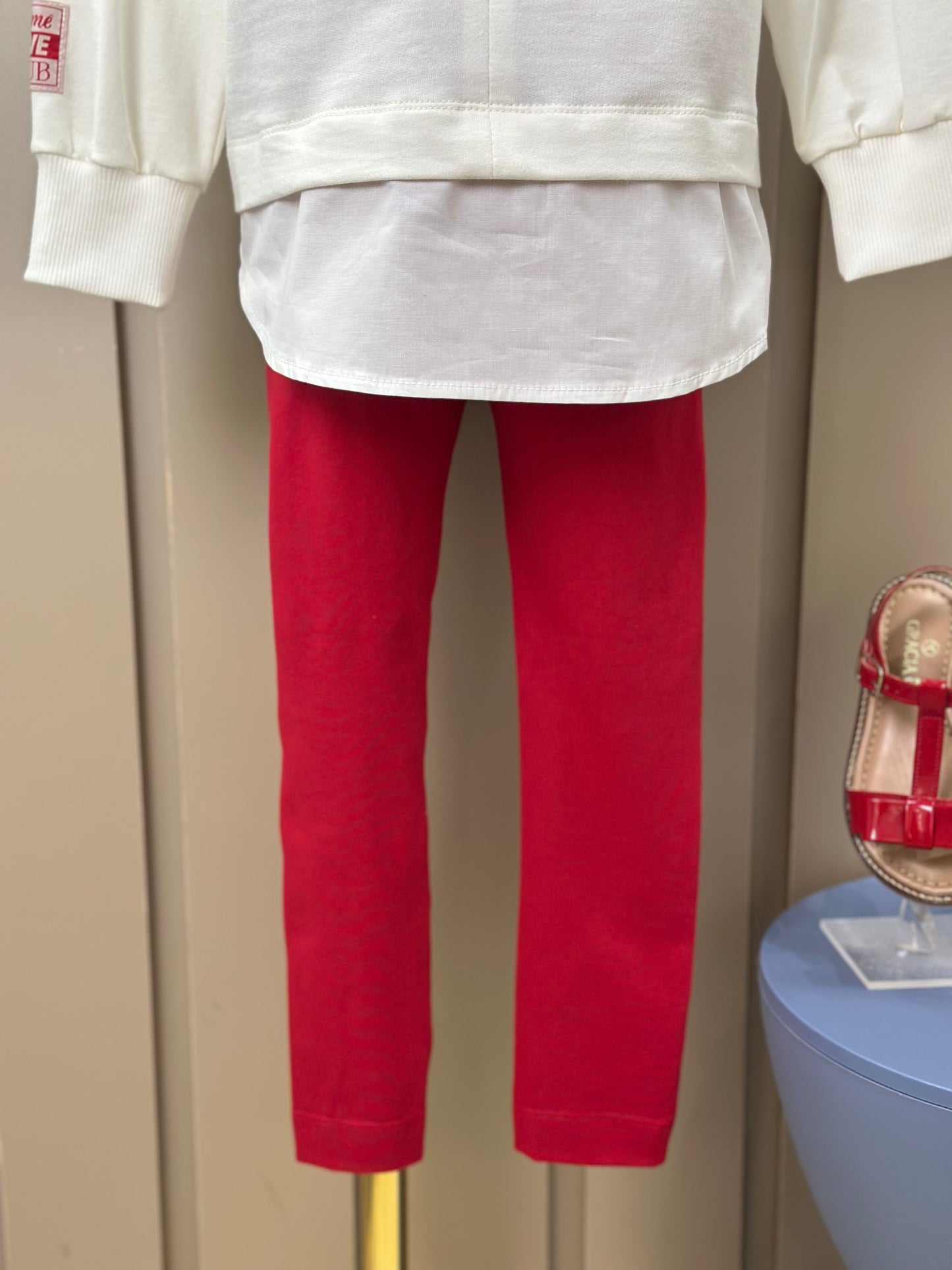 Conjunto Infantil Casaco Minnie Golinha Pérola e Legging Vermelha - Animê