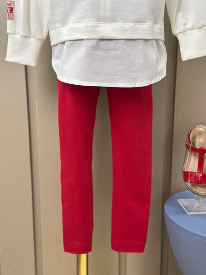 Conjunto Infantil Casaco Minnie Golinha Pérola e Legging Vermelha - Animê