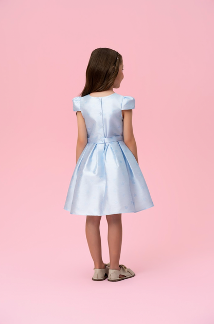 Vestido Infantil Festa Azul Corações Laço Cintura - Mon Sucré