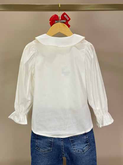 Conjunto infantil Camisa Minnie Off White e Calça Flare Jeans - Animê Petite