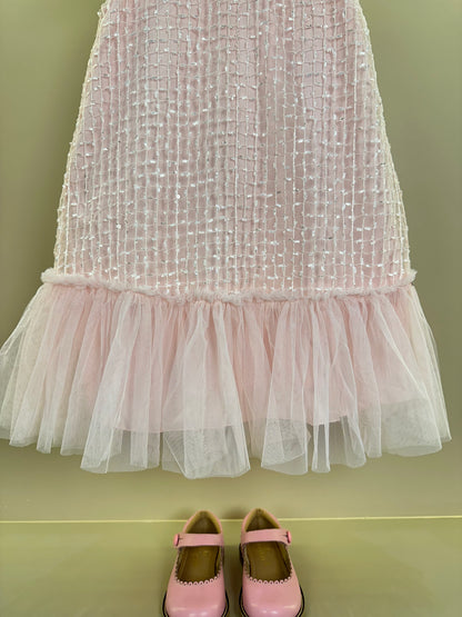 Vestido Infantil Texturizado Em Tule Rosa - Petit Cherie