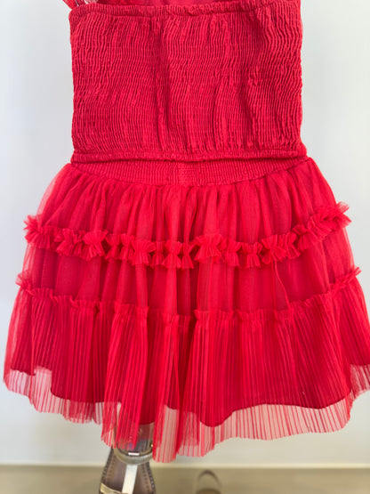 Conjunto Infantil Blusa Lacinhos e Saia-short Tule Babado