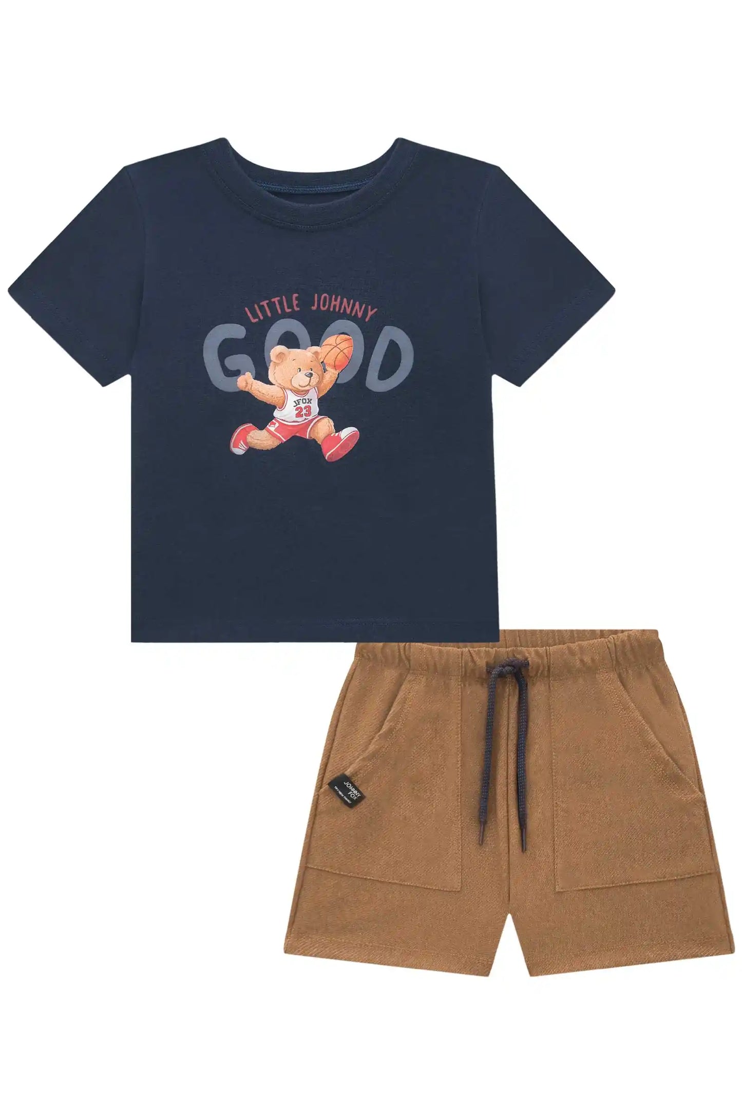 Conjunto Infantil Camiseta Algodão Ursinho e Bermuda Cotton Jeans - Little Johnny