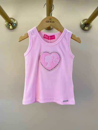 Regata Infantil Patche Coração Barbie Rosa Romântico - Pituchinhus