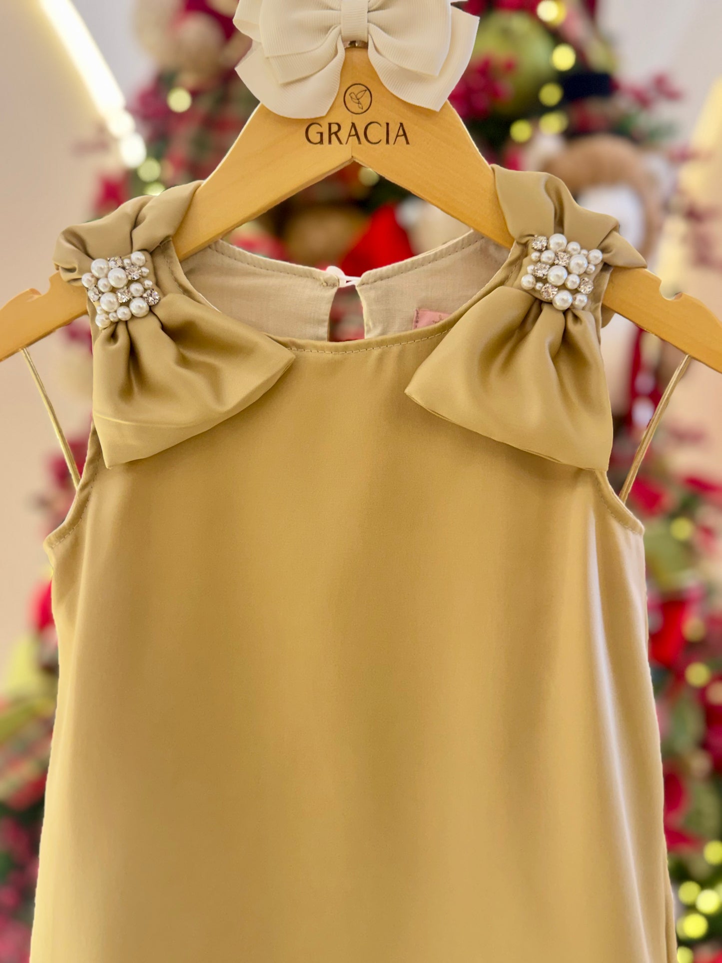 Vestido Infantil Festa Laço Puffer com Pérolas - Pituchinhus