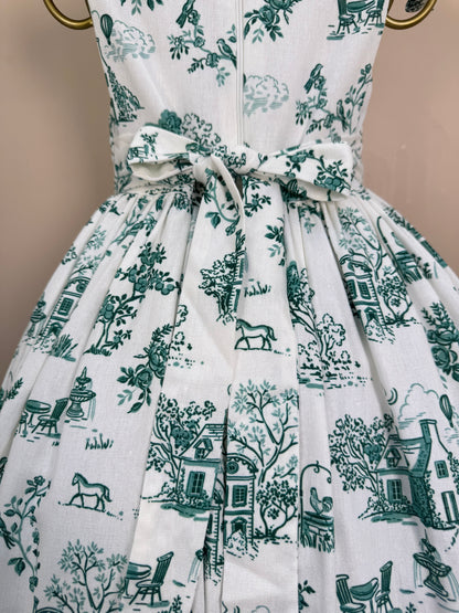 Vestido Infantil Linho Bordado Florais Verde - Petit Cherie
