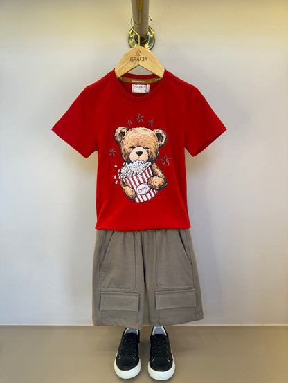 Camiseta Infantil Algodão Teddy Pipoca Vermelha - Dame