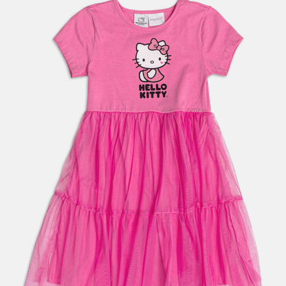 Vestido Infantil Hello Kitty Tule Rosa Cherry - Momi