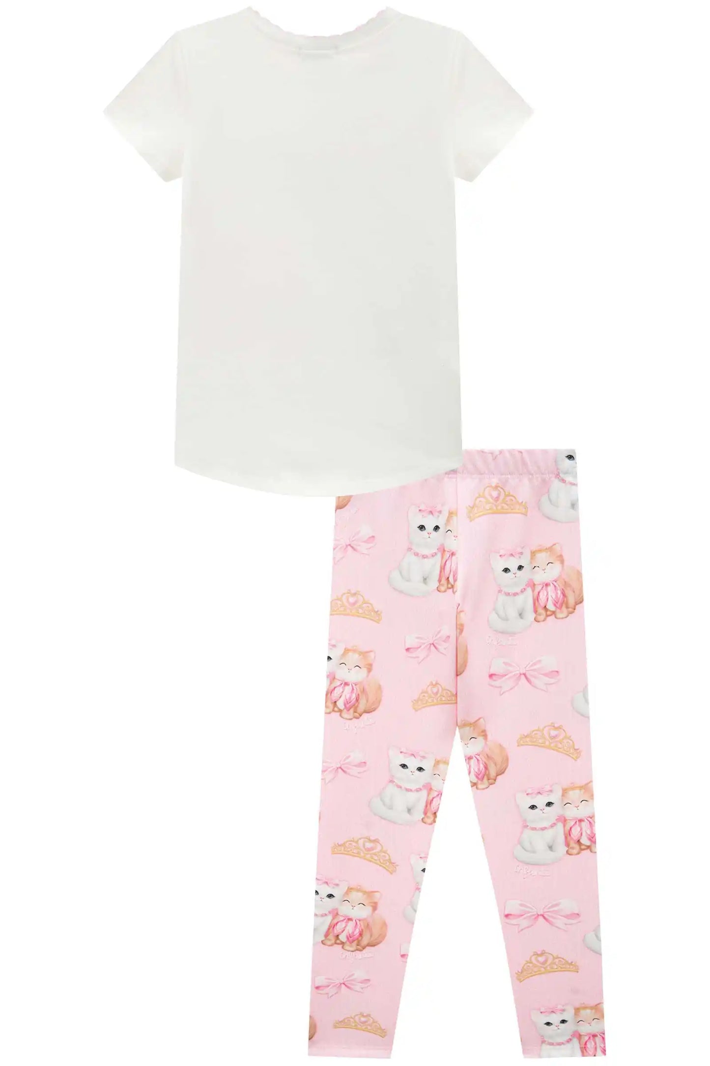 Conjunto Infantil Blusa Puppy And Kitten e Calça Estampada Rosa Claro - Infanti