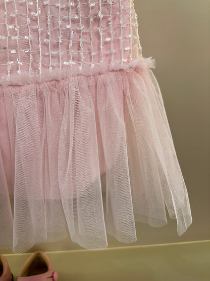 Vestido Infantil Texturizado Em Tule Rosa - Petit Cherie