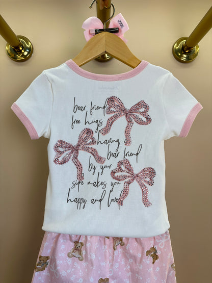 Conjunto Infantil Blusa Ursinho e Laço Nas Costas e Calça Pantacourt Algodão Estampa Ursinhos - Pituchinhus